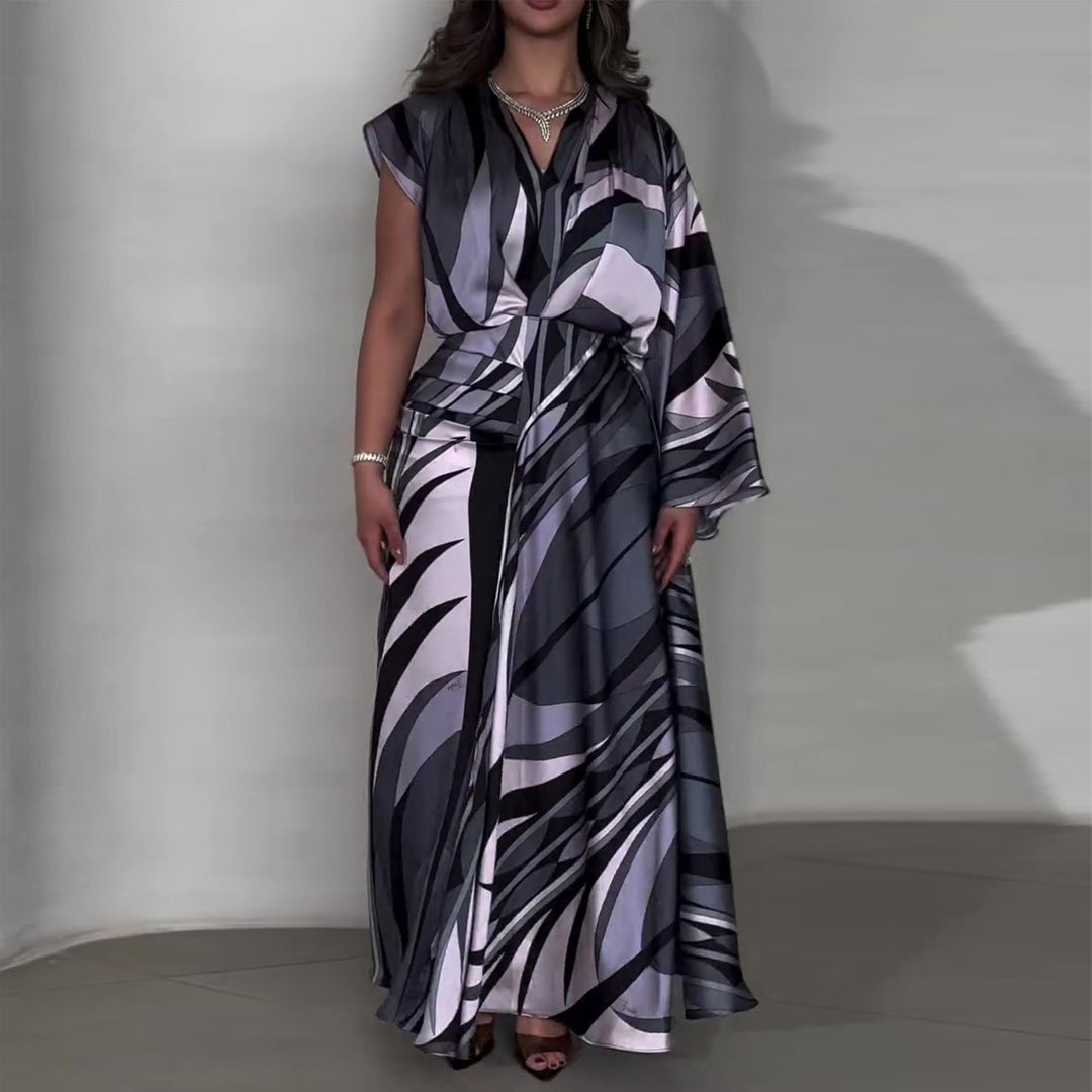 Damen Maxikleid mit innovativem Wickeldesign und schwingendem Saum EB