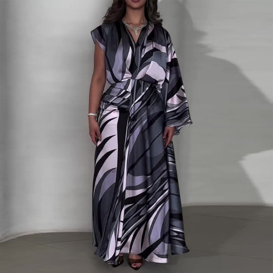 Damen Maxikleid mit innovativem Wickeldesign und schwingendem Saum EB