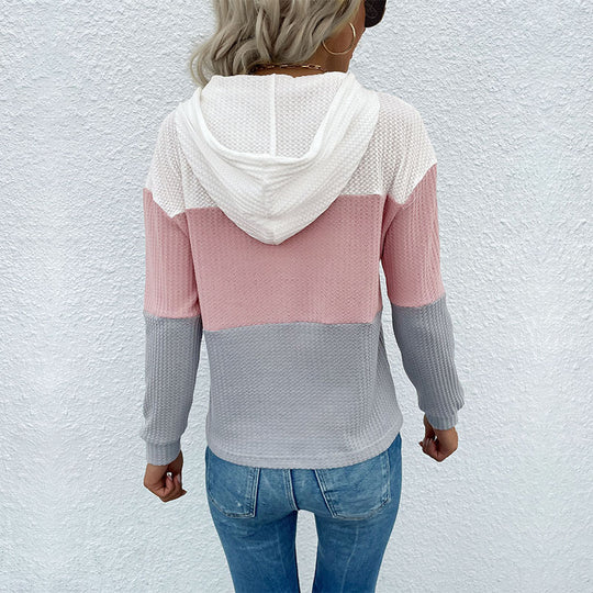 Damen Waffelstrick-Kapuzenpullover mit modischem Farbblockdesign EB