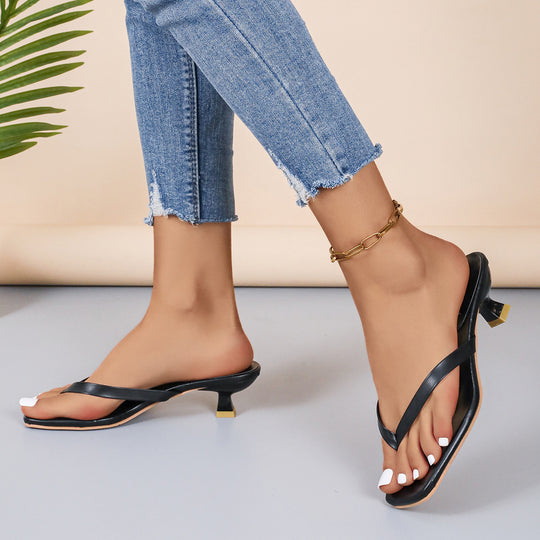 Damen nan elegante Zehensteg-Mules mit niedrigem Blockabsatz und quadratischer Zehenform EB