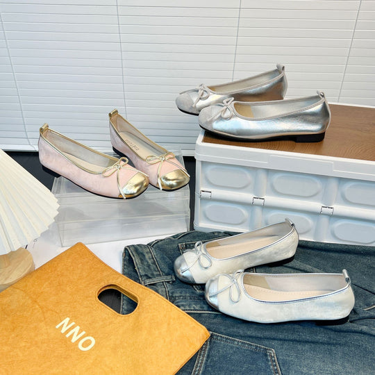 Damen Elegante Ballerinas mit hochwertiger Metallic-Oberfläche und modischem Schleifenakzent EB