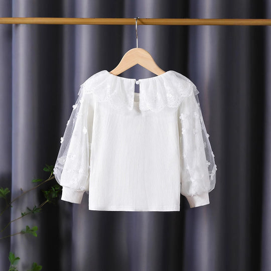 Damen Bluse mit romantischem Tüllkragen und floralen Stickereien EB