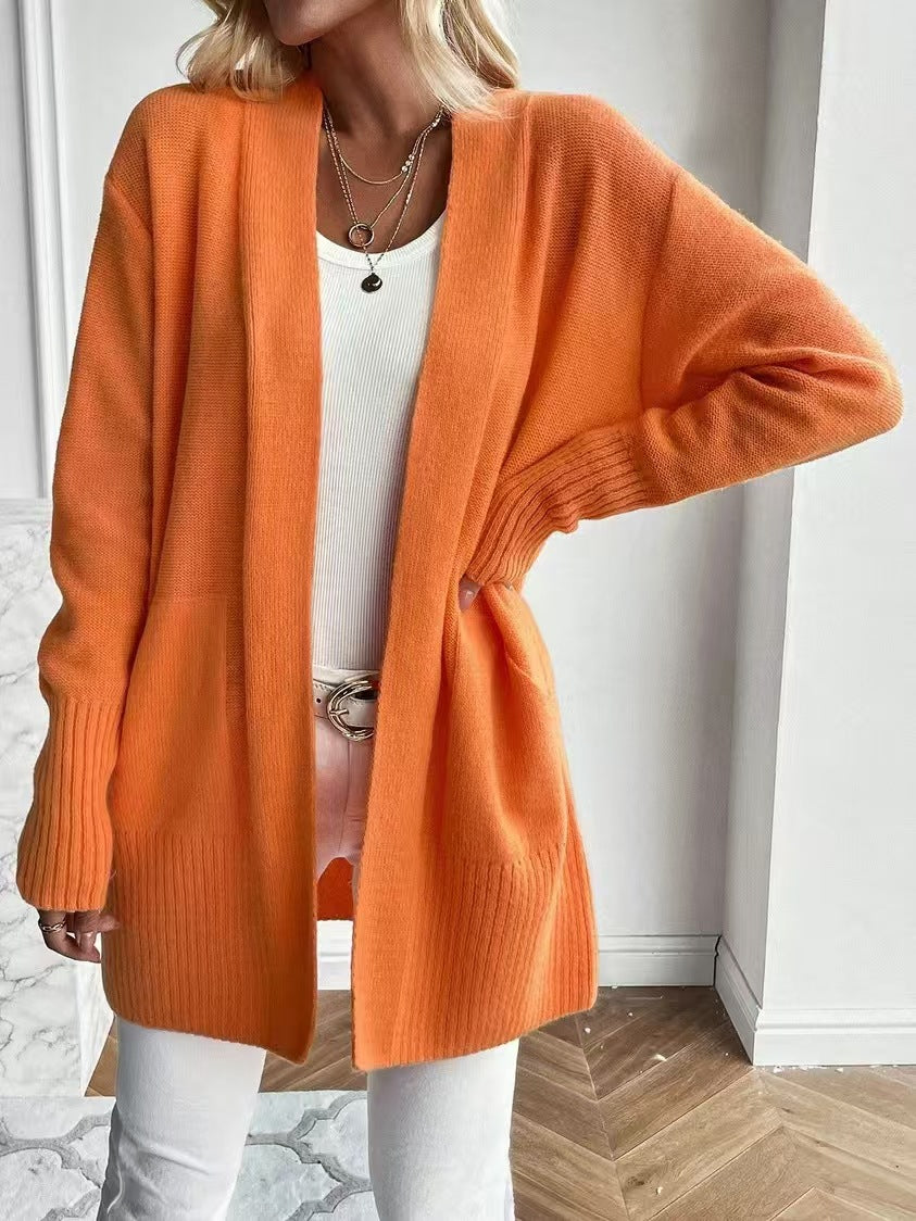 Damen lässige Strickjacke mit offenem Schnitt und Seitentaschen EB