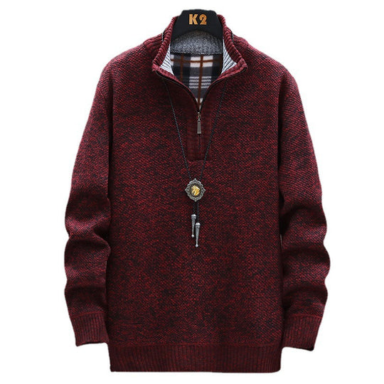 Herren modischer Strickpullover mit halbem Reißverschluss und unterschiedlichen Texturen EB