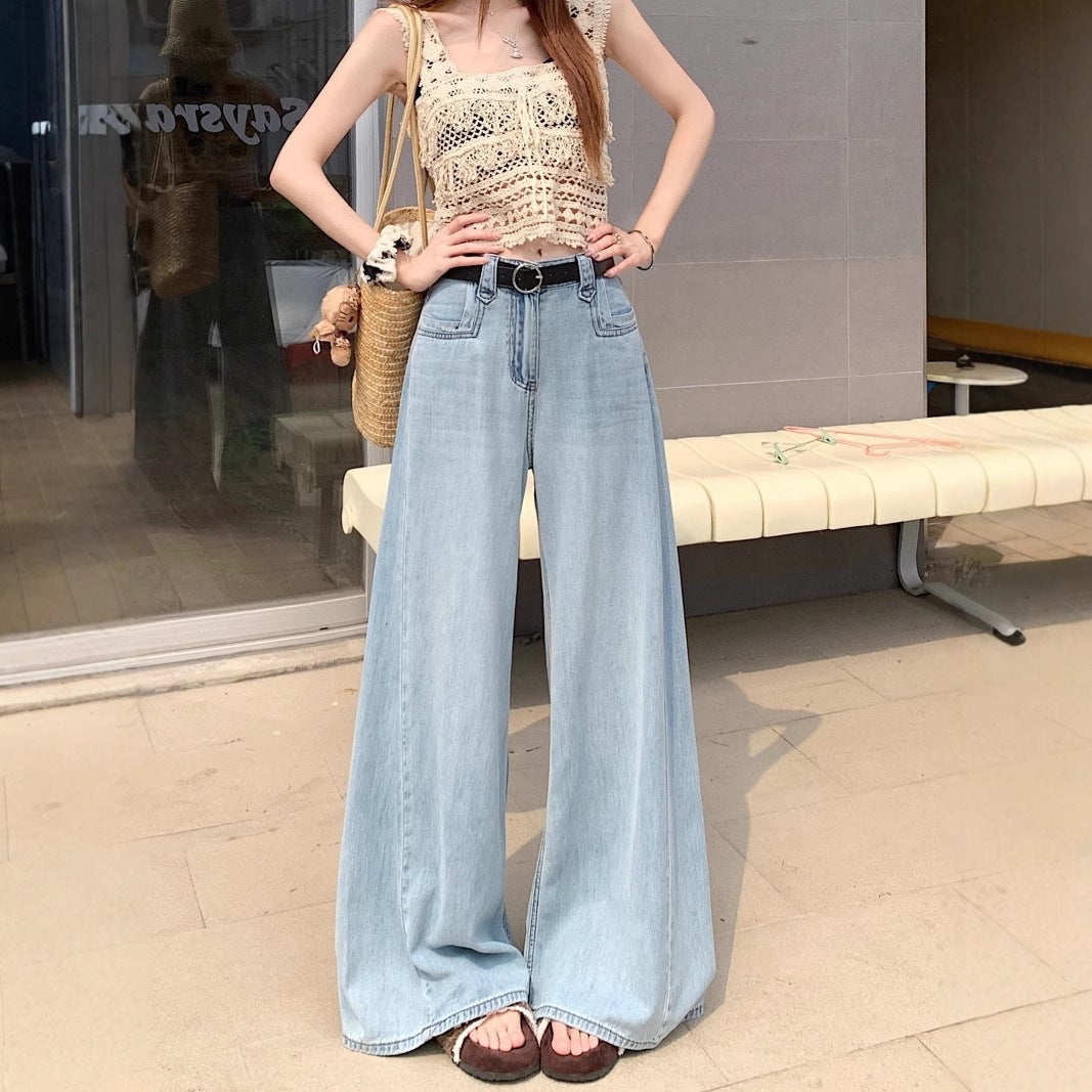 Damen Weit geschnittene Jeans mit hohem Bund und modernen Details EB