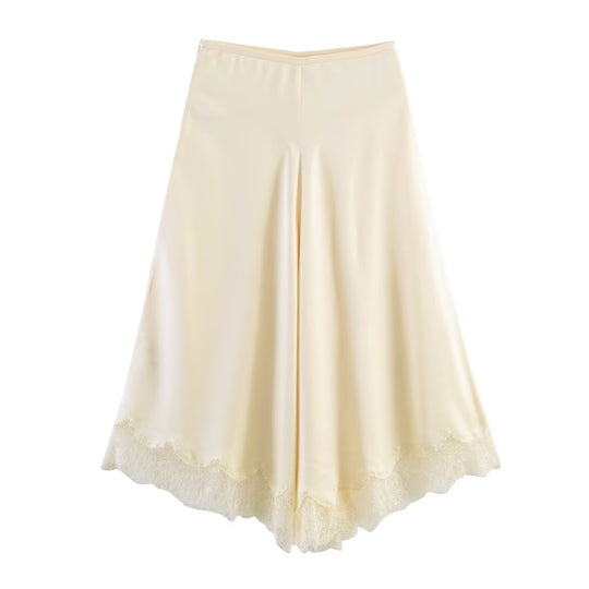 Damen weite Palazzo-Hose mit feiner Spitze und elastischem Bund EB
