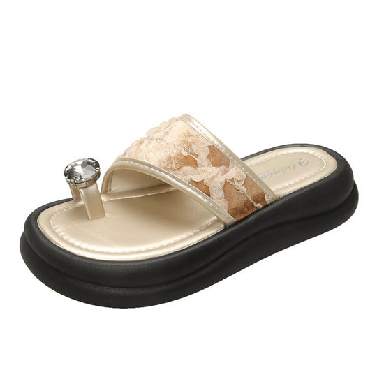 Damen trendige Flip-Flops mit floralem Dekor und funkelndem Schmuckdetail EB