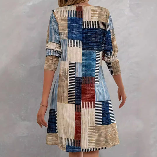 Damen Freizeitkleid mit grafischem Muster und lockerem Schnitt EB