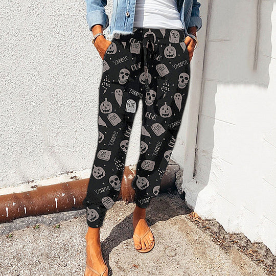 Damen elegante Freizeit-Hose mit elastischem Bund und tierischem Muster EB