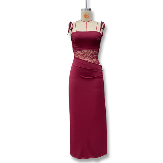 Damen Elegantes Maxikleid mit Spitzeneinsätzen und verstellbaren Trägern EB