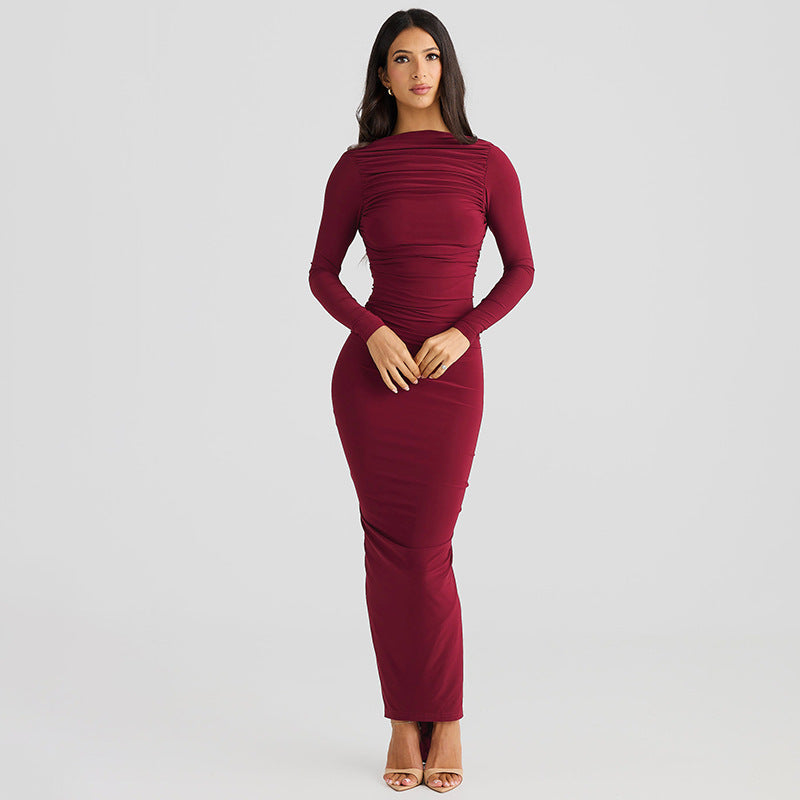 Damen Elegantes langes Kleid mit raffiniertem Raffungseffekt EB