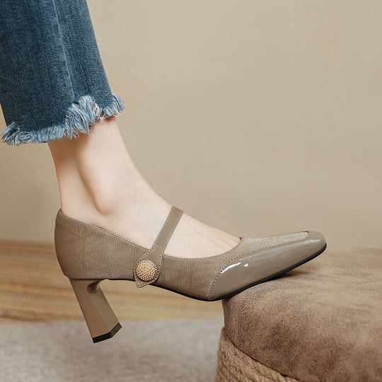 Damen Elegante Mary Jane Pumps mit modischem Riemen und glänzendem Absatz EB