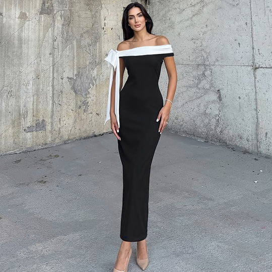 Damen Elegantes Maxikleid mit Off-Shoulder Design und schmalem Schnitt EB