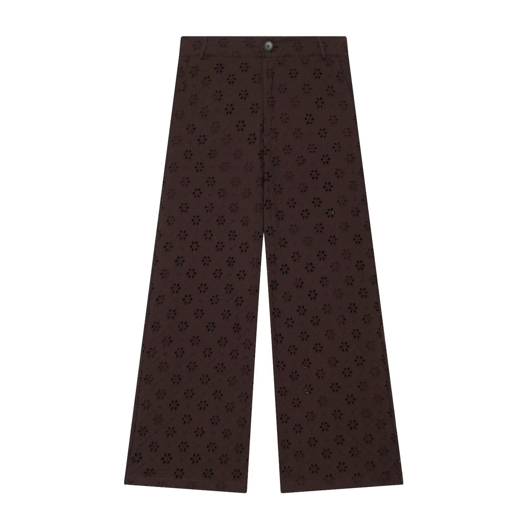 Damen weit geschnittene Hose mit floralem Lochmuster EB