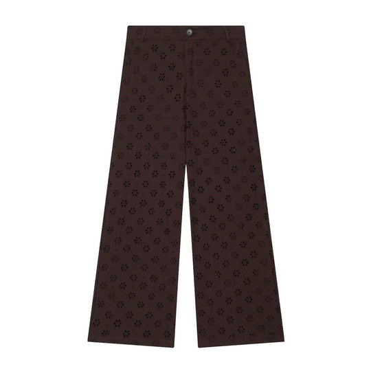 Damen weit geschnittene Hose mit floralem Lochmuster EB