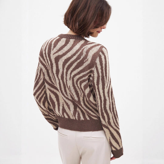Damen Strickjacke mit elegantem Zebradesign und Knopfdetails EB