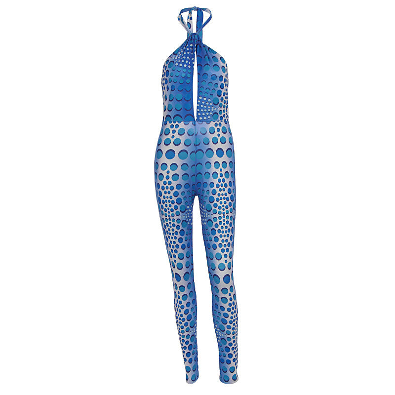 Damen Bodycon Jumpsuit mit tiefem V-Ausschnitt und exklusivem Muster EB
