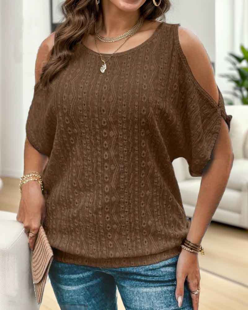 Damen modisches Oberteil mit offenen Schultern und strukturierter Stricktextur EB