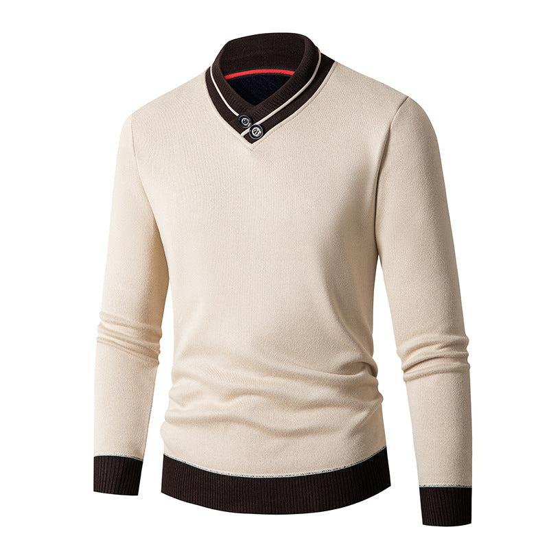 Herren Pullover mit modernem Schalkragen und Knopfdetails EB