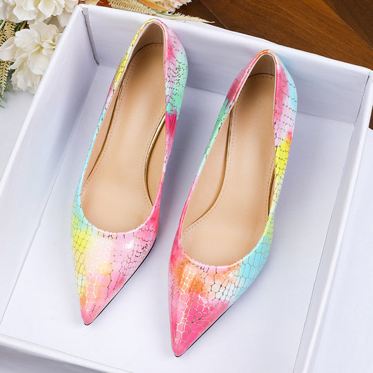 Damen spitze High Heels mit buntem Schlangen-Design EB