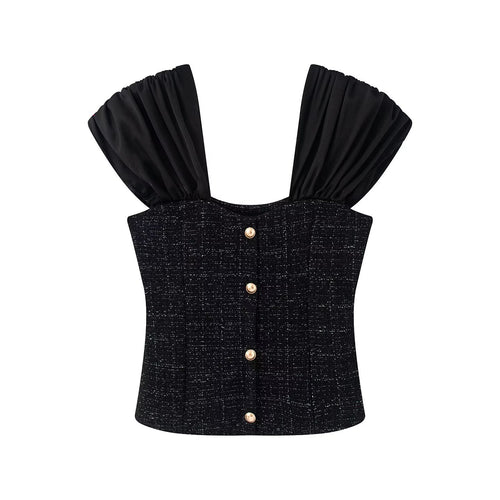 Damen Wickelbluse mit voluminösen Puffärmeln und dekorativen Knopfdetails EB