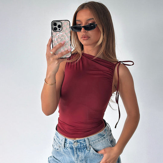 Damen asymmetrisches Top mit Raffung EB