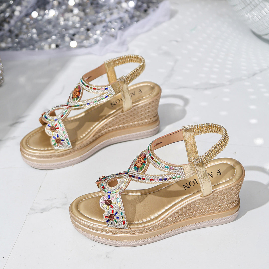 Damen Wedge-Sandalen mit kunstvollen Perlenverzierungen EB
