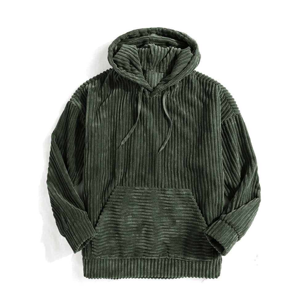 Unisex nan gerippter Samt-Hoodie mit Kapuze und Kängurutasche EB