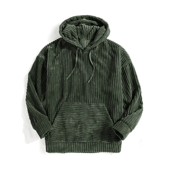 Unisex nan gerippter Samt-Hoodie mit Kapuze und Kängurutasche EB