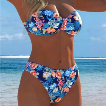 Damen Bikini-Set mit floralem Balconette-Oberteil und hochgeschnittenem Höschen EB
