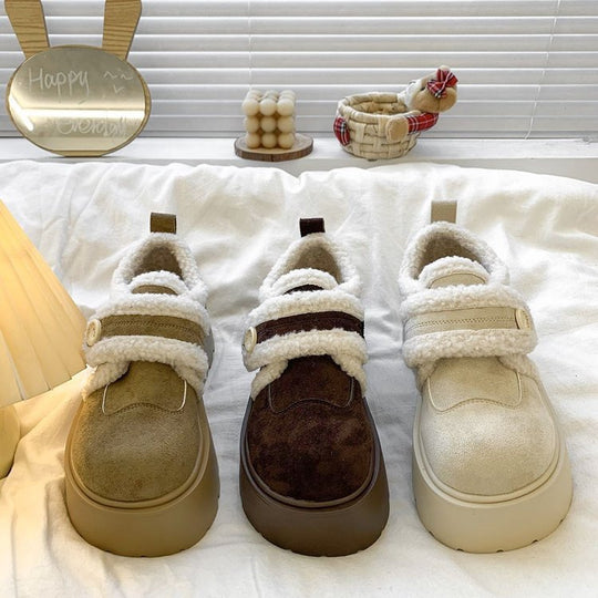 Damen Plüschgefütterte Sneakers mit modischem Klettverschluss und rutschfester Sohle EB