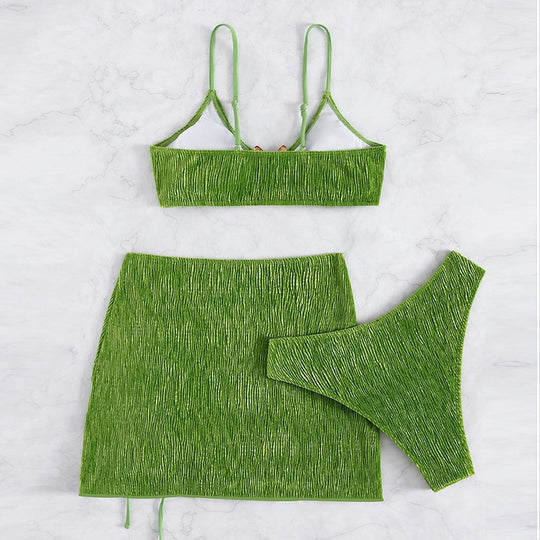 Damen Triangel-Bikini-Set mit Rüschendesign und modischem Rock EB