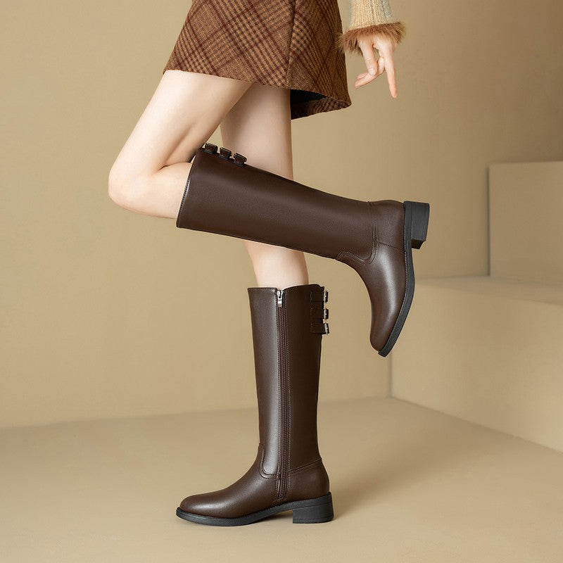 Damen Stiefel mit modischen Schnallen und praktischem Reißverschluss EB
