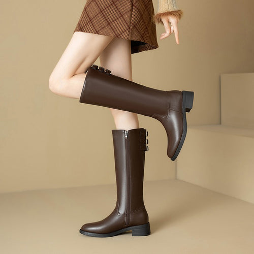 Damen Stiefel mit modischen Schnallen und praktischem Reißverschluss EB
