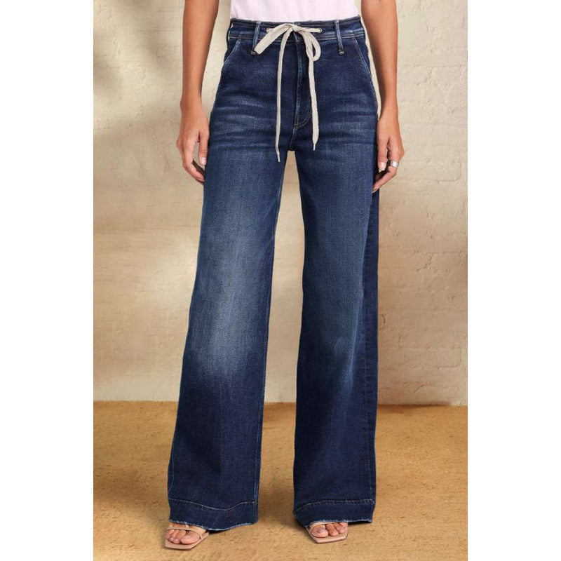 Damen Weit geschnittene Jeans mit lässigem Kordelzug und hohem Bund EB