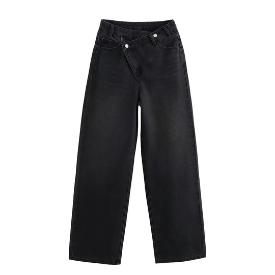 Damen weit geschnittene Jeans im modernen Design mit asymmetrischem Schnitt EB