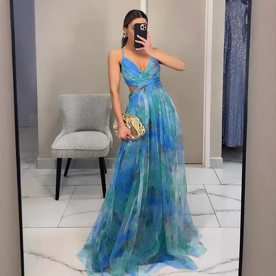 Damen Abendkleid mit fließendem Chiffon und eleganter Wickeloptik EB