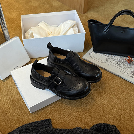 Damen Klassische Schnürschuhe mit dekorativer Schnalle und durchbrochenem Design EB