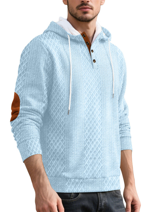 Herren nan Diamond-Struktur Kapuzenpullover mit Kurzknopfleiste, gesteppter Kapuzeninnenkante und Wildleder-Ellbogenpatch EB