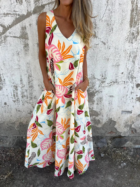 Damen Sommerliches Maxikleid mit buntem Tropenmuster EB