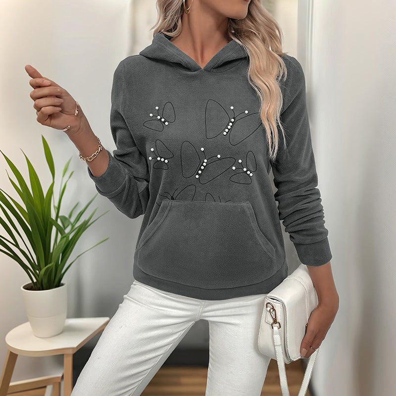 Damen lässiger Kapuzenpullover mit dekorativen Akzenten EB