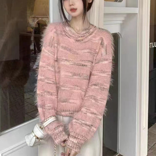 Damen Kuscheliger Strickpullover mit trendigem Farbverlauf und voluminösen Ärmeln EB