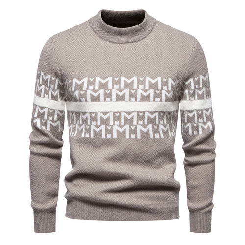 Herren Strickpullover mit modernem Zopfmuster und hohem Stehkragen EB