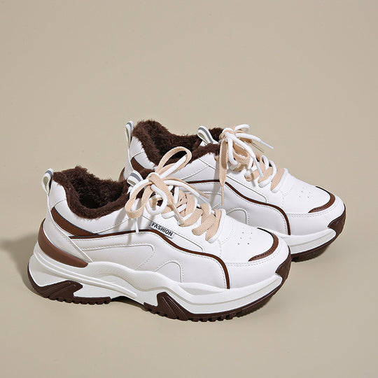Damen modische Chunky Sneakers mit warmem Innenfutter EB