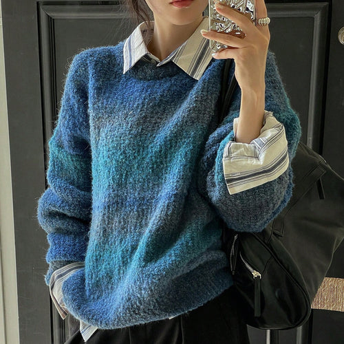 Damen Flauschiger Pullover mit strukturiertem Farbverlauf und weitem Schnitt EB