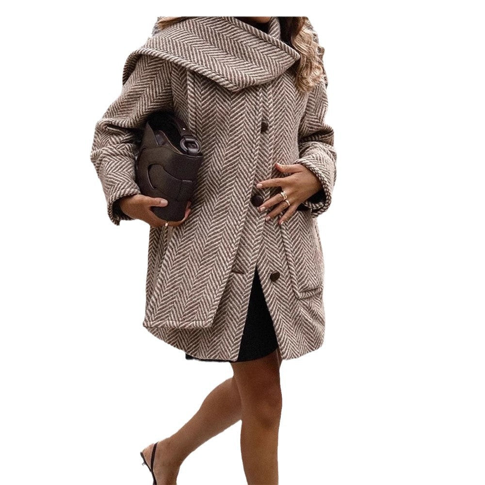 Damen modische Wolljacke mit Chevron-Muster und kuscheligem Schnitt EB