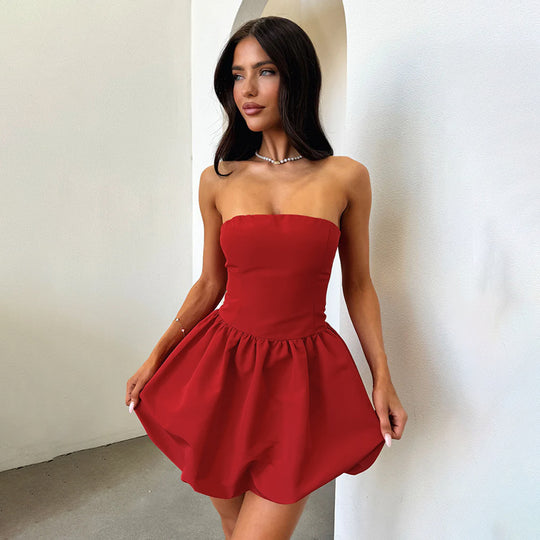 Damen elegantes Bandeaukleid mit voluminösem Rock EB