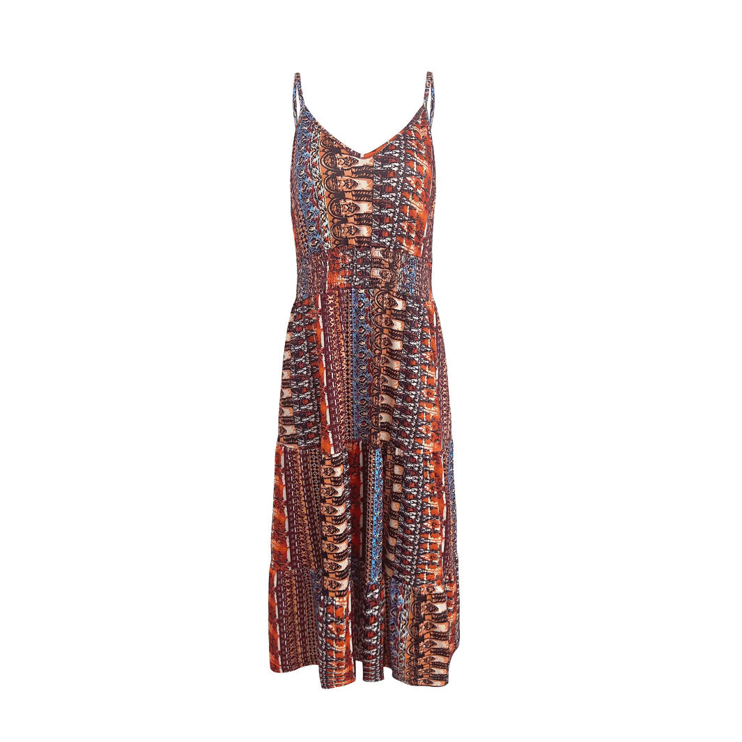 Damen Maxikleid mit elegantem Patchwork-Muster und hohem Schlitz EB