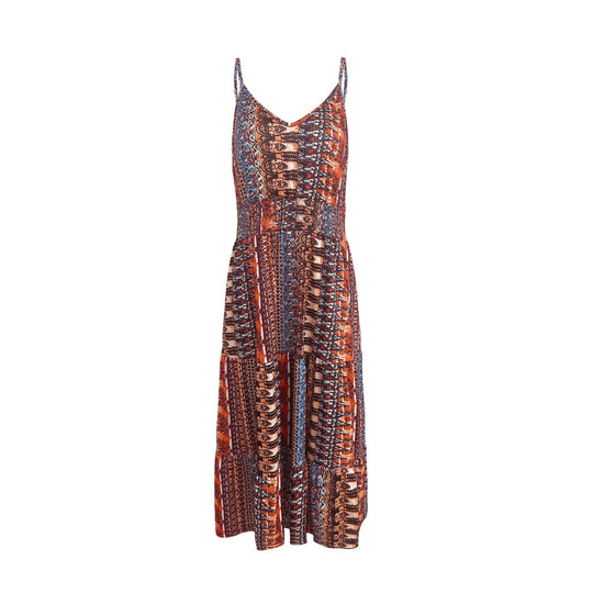 Damen Maxikleid mit elegantem Patchwork-Muster und hohem Schlitz EB