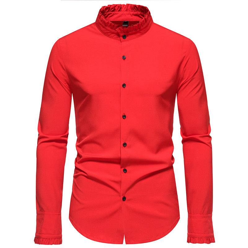 Herren Elegantes Langarmhemd mit Rüschendetails EB